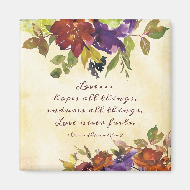 Imã 1 Corinthians 13:7 Amor nunca falha Autumn Floral (Frente)