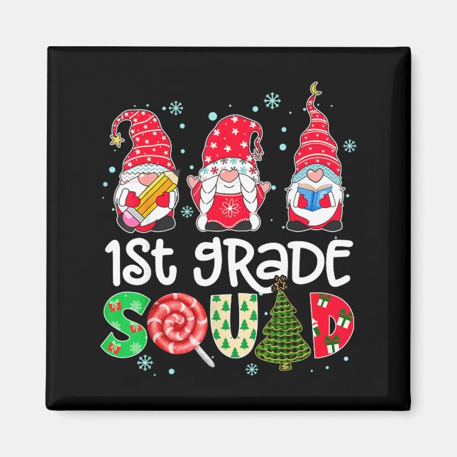 Imã 1st Grade Squad Gnome Teacher Christmas Ne Buffalo (Frente)