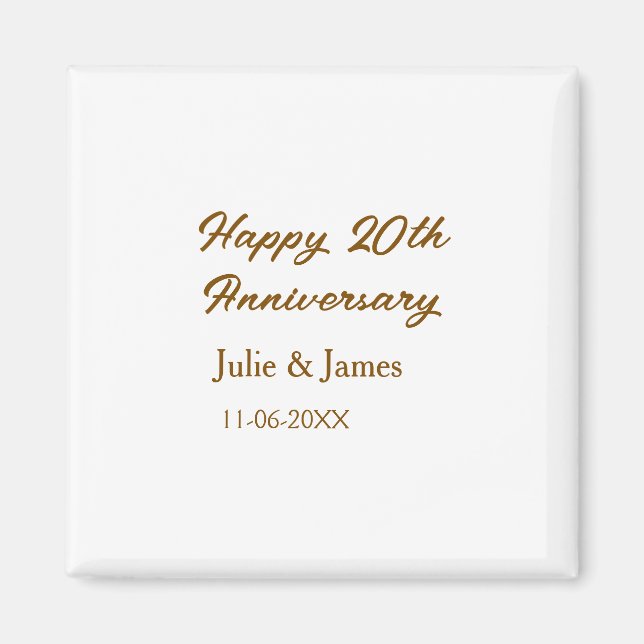 Imã 20º aniversário feliz marrom dourado nome datasimp (Frente)
