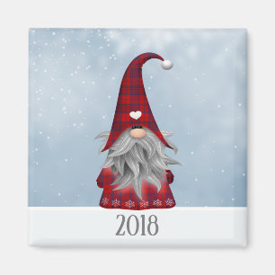 Imã 2018 gnomo do Natal da xadrez do búfalo vermelho