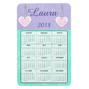 Ímã 2018 Magnet de Nome do Mini Calendário Roxo e Teal