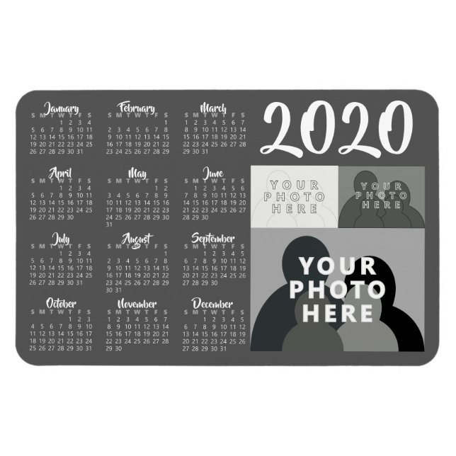 Ímã 2020 Calendar Magnet - 3 Custom Photos - Template (Horizontal)