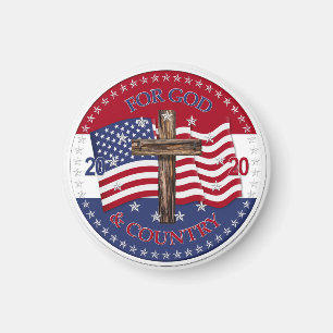 Imã 2020 Para Deus e País, Cruz E Bandeira Americana