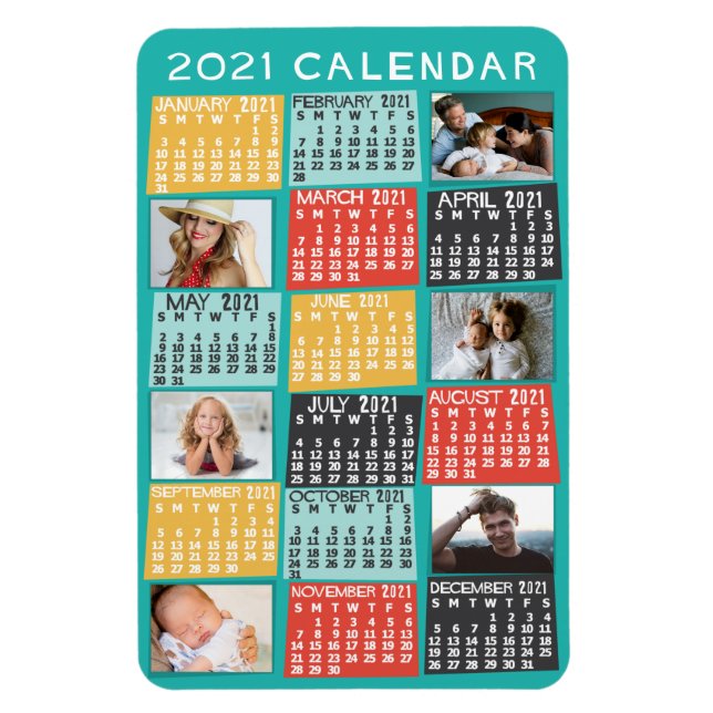 Ímã 2021 Ano Calendário Mensal Colagem de Fotos Modern (Vertical)