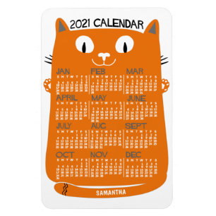 Ímã 2021 Ano Calendário Mensal Médio-Século Laranja