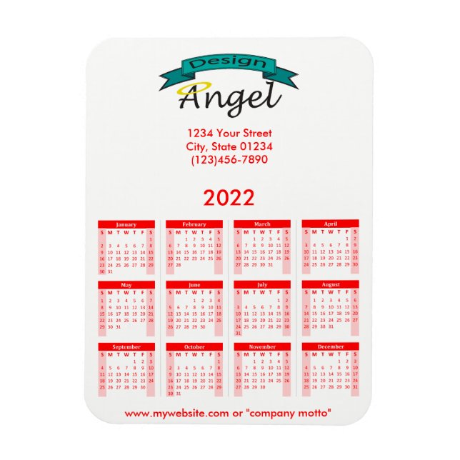 Ímã 2022 Calendário Vermelho da Marca de logotipo (Vertical)