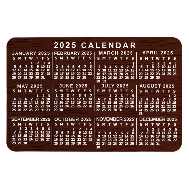 Ímã 2023 Ano Calendário Mensal Madeira Marrom Grãos Si (Horizontal)