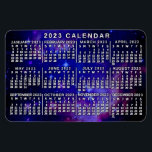 Ímã 2023 Calendário Mensal Nebulosa Espacial Exterior<br><div class="desc">Este ímã flexível do calendário mensal de 2023 anos mostra os dias da semana para cada mês em branco sobre um fundo do espaço externo feito de azul-tinado da Nuvem Magalhônica Pequena. A Pequena Nuvem Maglínica é uma galáxia a cerca de 200.000 anos-luz que orbita nossa própria galáxia espiral da...</div>