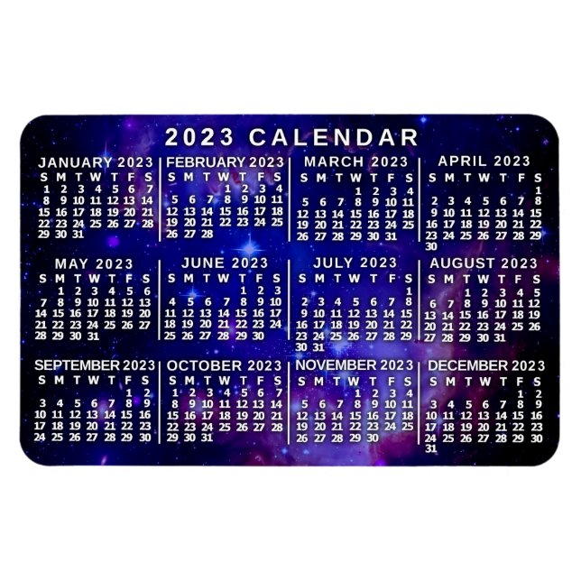 Ímã 2023 Calendário Mensal Nebulosa Espacial Exterior (Horizontal)