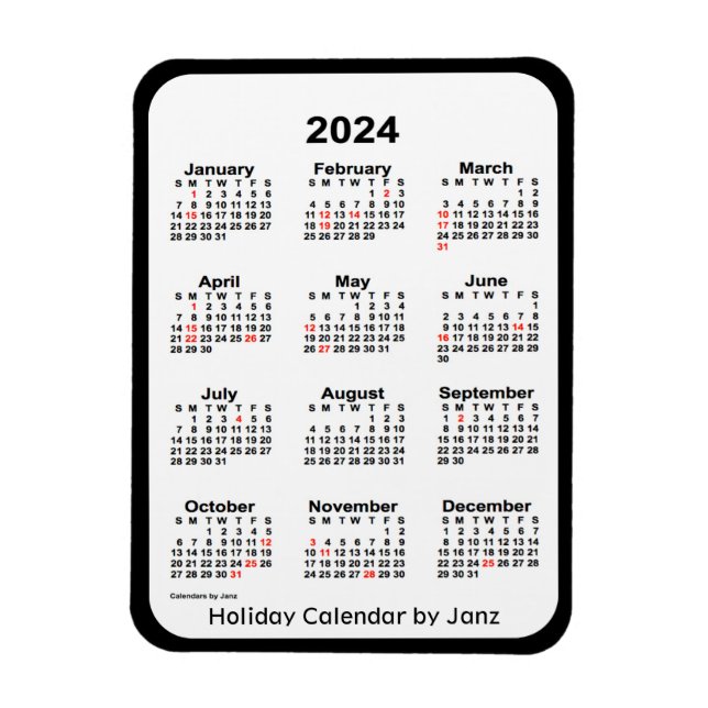 Ímã 2024 Black Holiday Calendar by Janz Magnet (Vertical)