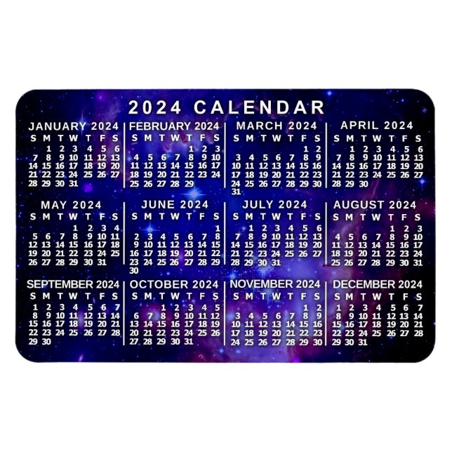 Ímã 2024 Calendário Mensal Nebulosa Espacial Exterior (Horizontal)