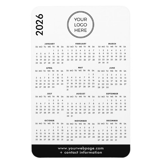 Ímã 2026 Business Logo Magnet Calendar (Vertical)