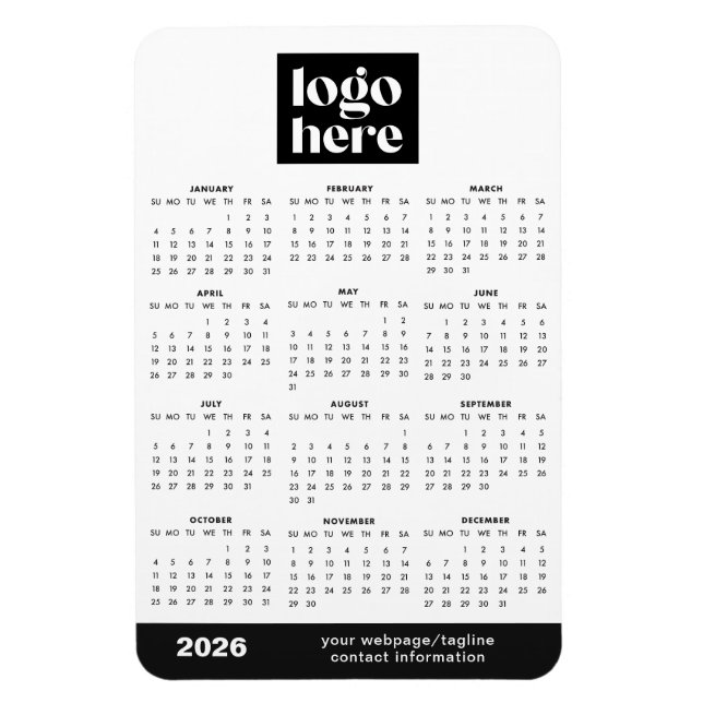 Ímã 2026 Business Logo Magnet Calendar (Vertical)