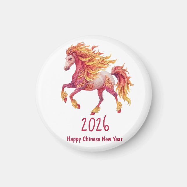 Imã 2026 Fiery Horse – Happy Chinese New Year (Frente)