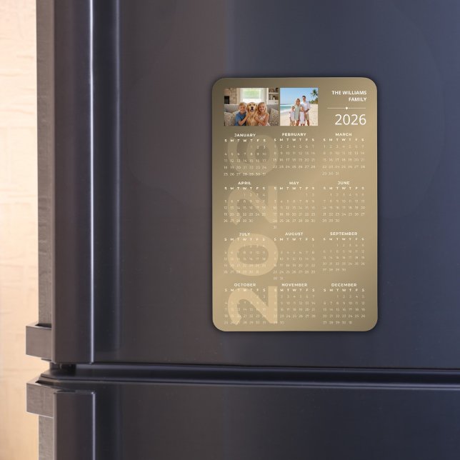 Ímã 2026 Full Year Calendar Brown Personalised Photo (2026 Full Year Calendar Family Photo Magnet for Fridege)