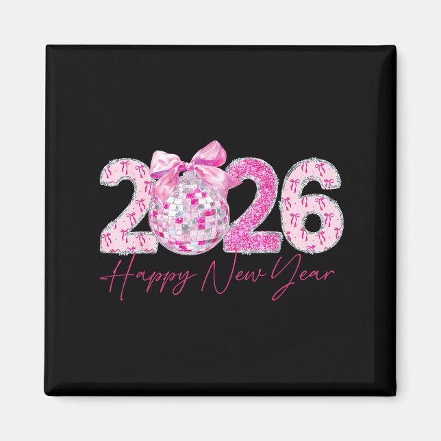 Imã 2026 Happy New Year Bow Patch Disco Ball  (Frente)