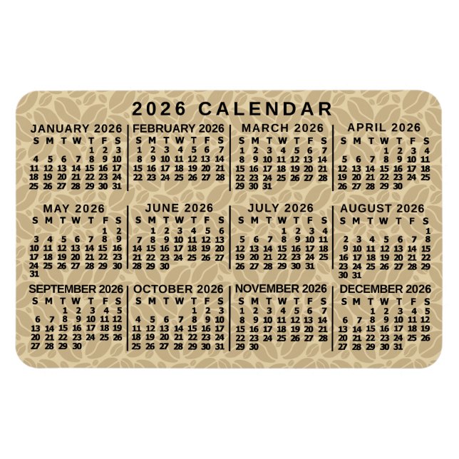 Ímã 2026 Year Monthly Calendar Light Coffee Beans (Horizontal)