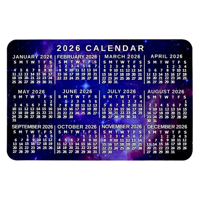 Ímã 2026 Year Monthly Calendar Outer Space Nebula (Horizontal)