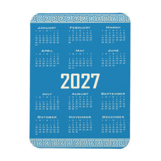 Ímã 2027 Calendar, Greek Fret, Cosmic Latte on Blue