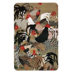 Ímã 20. 群鶏図, rebanho dos galos, Jakuchu do 若