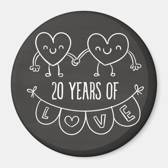 Imã 20 Anniversário Gift Chalk Hearts (Frente)