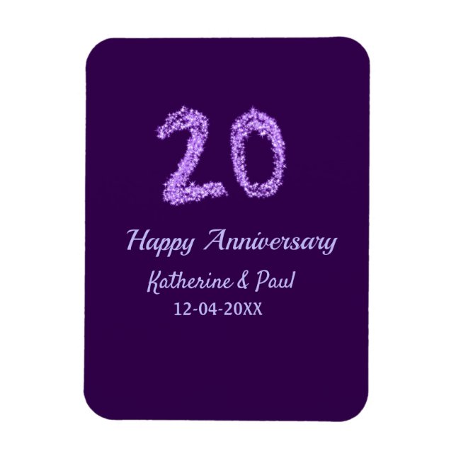 Ímã 20 feliz aniversário adicionar nome do casal data  (Vertical)