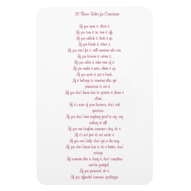 Ímã 20 Regras básicas de coexistência (Vertical)