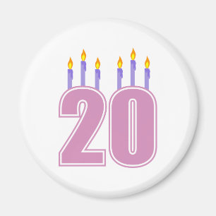 Imã 20 velas do aniversário (roxo/rosa)
