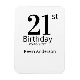 Ímã 21st birthday bold letter name date simple man boy