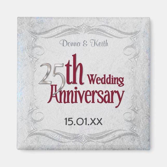 Imã 25º Aniversário de Prata e Borgonha (Frente)