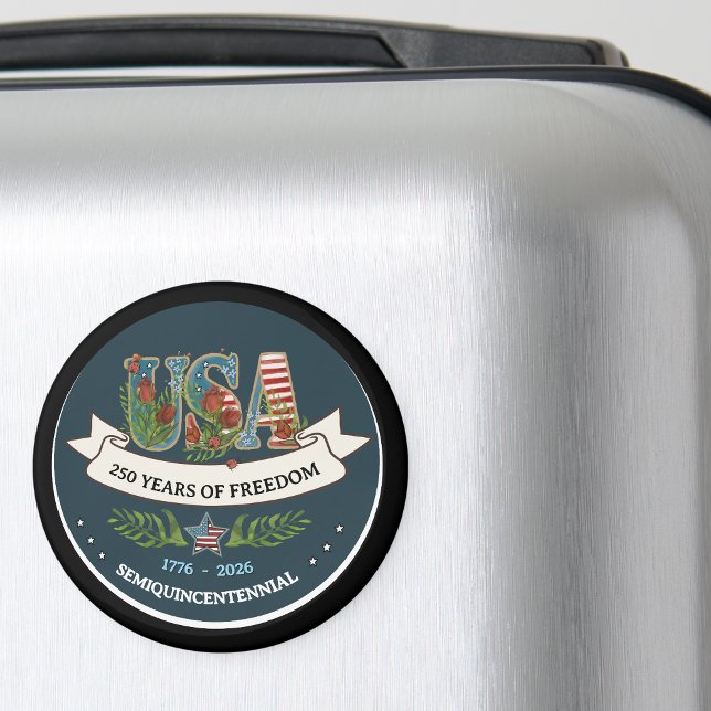 Imã 250 Anos de Liberdade Azul Patriótico Elegante (250 Years of Freedom Elegant Patriotic Blue Magnet)