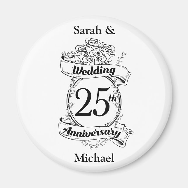 Imã 25 Silver Casamento Flowers Rosa (Frente)