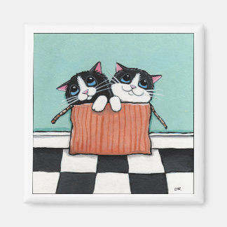 Imã 2 Gatos de Tuxedo em caixa | Magneta de Cat Art