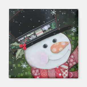 Imã 2"" ímã do quadrado do boneco de neve dos retalh