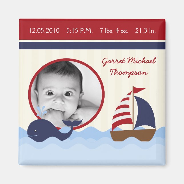 Imã 2"x2" Ahoy Baleia Náutica Magneta de Anúncio (Frente)