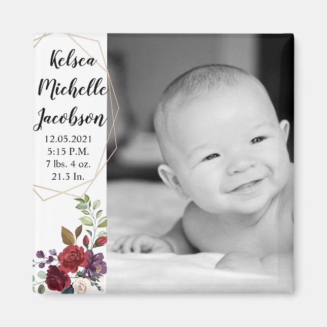 Imã 2"x2" Anúncio de nascimento Magnet Rosas brancas D (Frente)