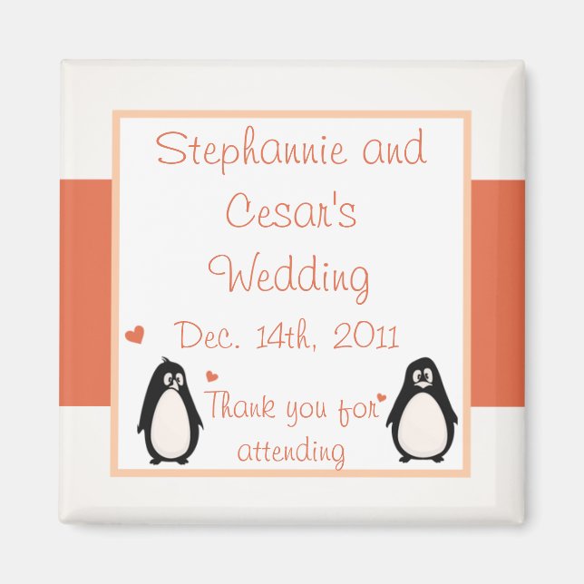 Imã 2"x2" Anúncio Magnet Penguin Love/Hearts (Frente)