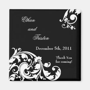 Imã 2"x2" Favor do Magnet Black White Filigree