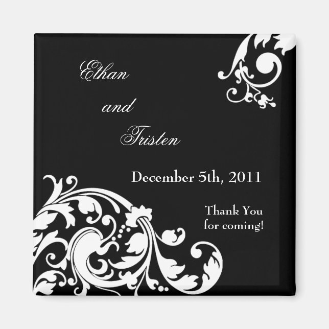 Imã 2"x2" Favor do Magnet Black White Filigree (Frente)