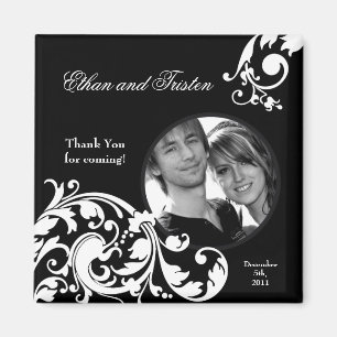 Imã 2"x2" Favor do Magnet Black White Filigree