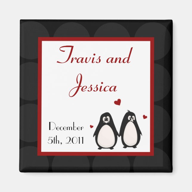 Imã 2"x2" Favor do Magnet Penguin Love Mate para Li (Frente)