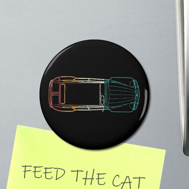 Imã 2cv Deux Chevaux Rainbow Blueprint (2CV Blueprint Magnet in Black with Red Yellow White and Green Colors
)