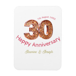 Ímã 30º Feliz Aniversário Metálico Dourado adicionar n