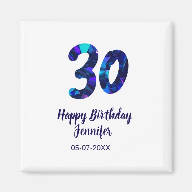 Imã 30th birthday add name date year blue sparkle  (Frente)