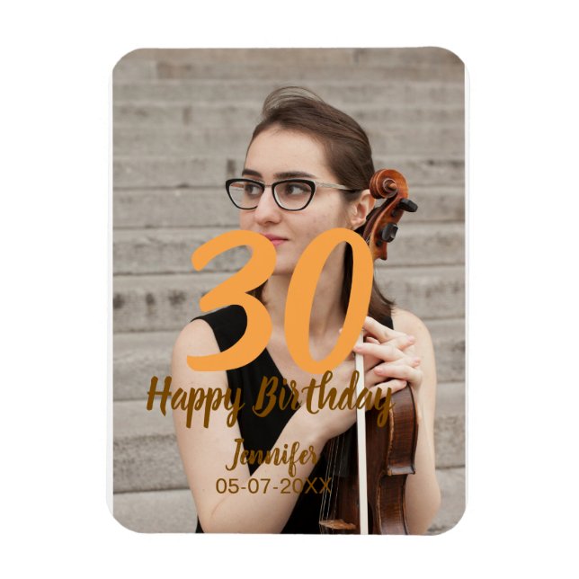 Ímã 30th birthday add name date year white photo (Vertical)