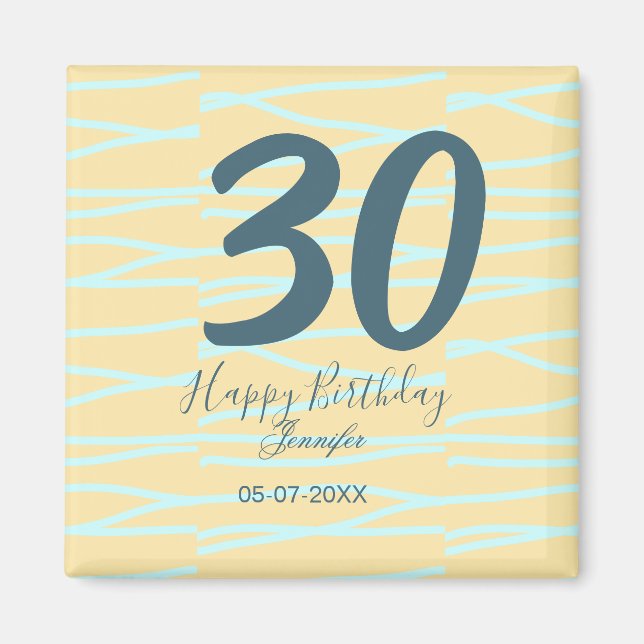 Imã 30th birthday add name date year yellow blue paste (Frente)