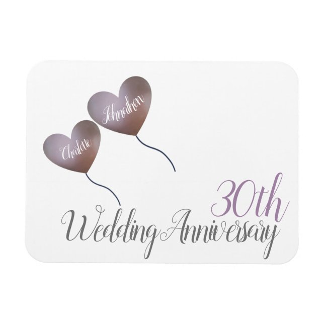 Ímã 30th pearl wedding anniversary heart balloons (Horizontal)