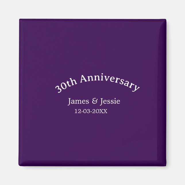 Imã 30th wedding anniversary name date purple simple  (Frente)