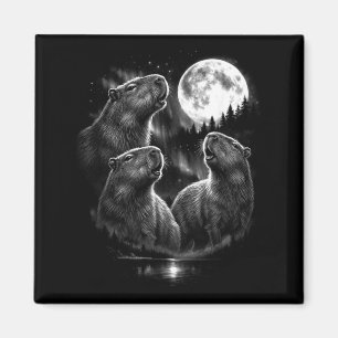 Imã 3 Capivara Uivando Lua Estilo Vintage Retrô Divert
