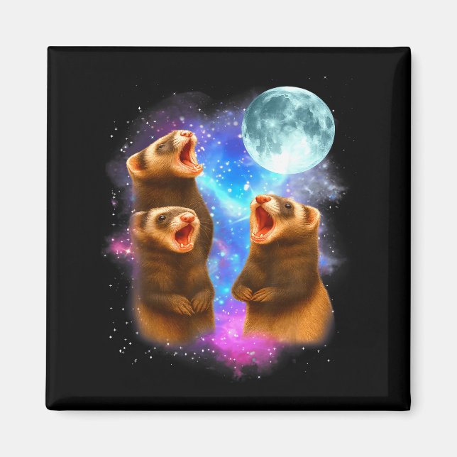 Imã 3 Ferret Moon Howling Ferrets Funny For Men, Women (Frente)